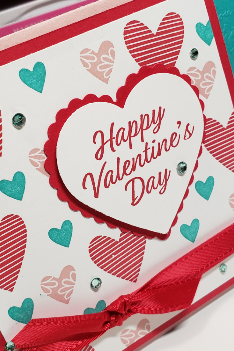Happy Valentine's Day Card showing lots of hearts stamped with Meant To Be Stampin' Up! stamp