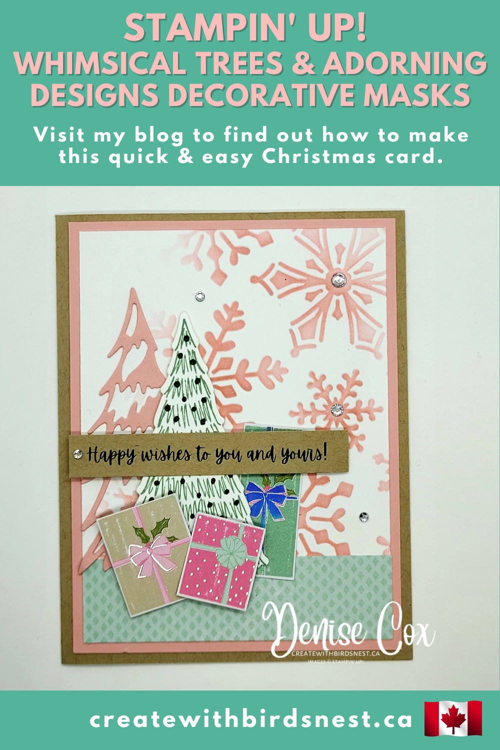 I can't wait to show you this super simple and fun blending technique using the Stampin' Up! Adorning Designs Decorative Masks & Whimsical Trees Bundle. It's the perfect back drop for a fun, festive & pink Christmas Card!! via @denise34