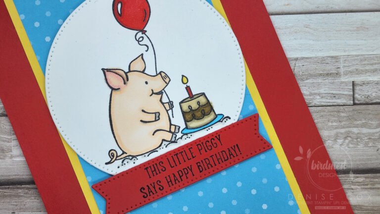 Birthday card made with This Birthday Piggy stamp set & Stylish Shapes Dies in Poppy Parade, Daffodil Delight & Tahitian Tide