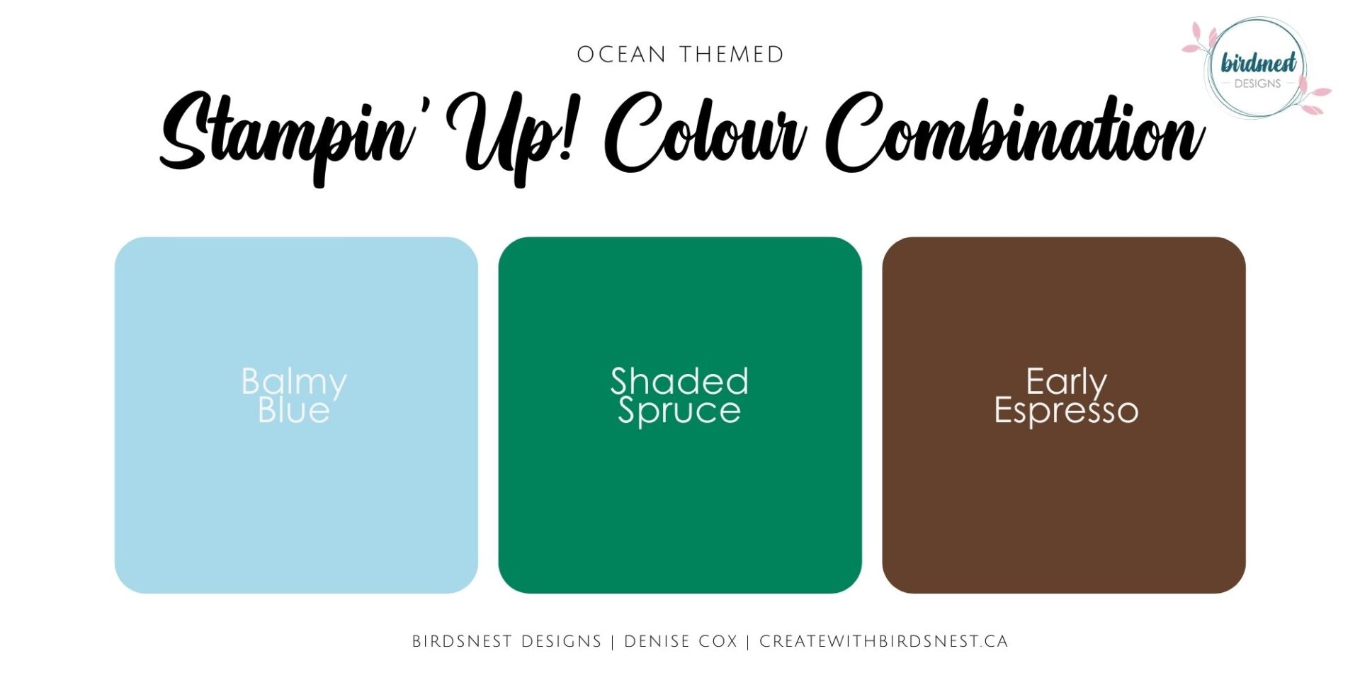 Stampin Up Colour Combo of  Balmy Blue, Shaded Spruce, Early Espresso