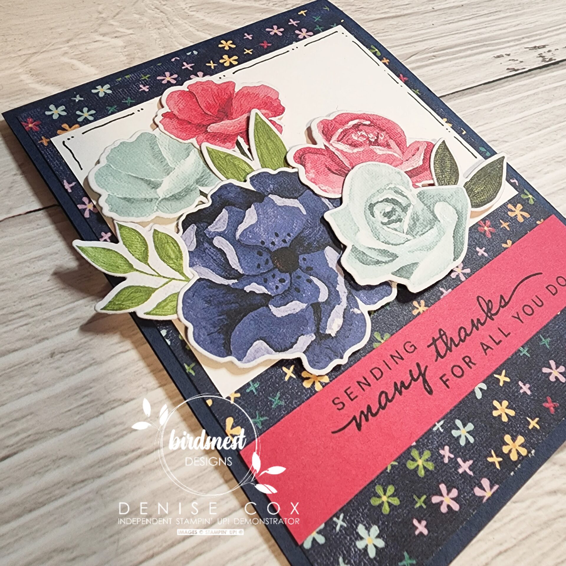 Thank you card with flowers from the Hues of Happiness Stampin' Up product suite