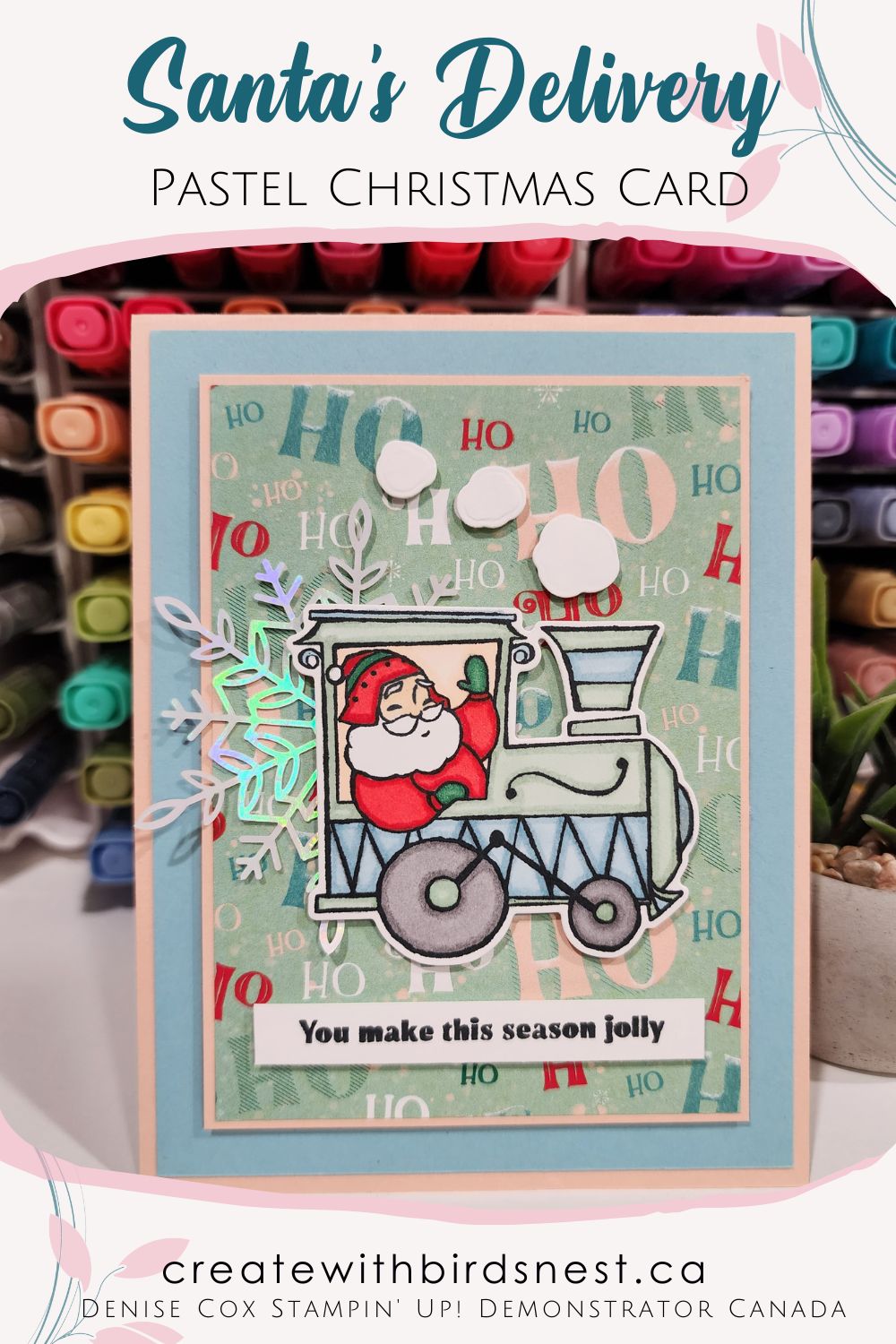 Pastel Coloured Christmas card made with Stampin' Up! Santa Express Collection via @denise34