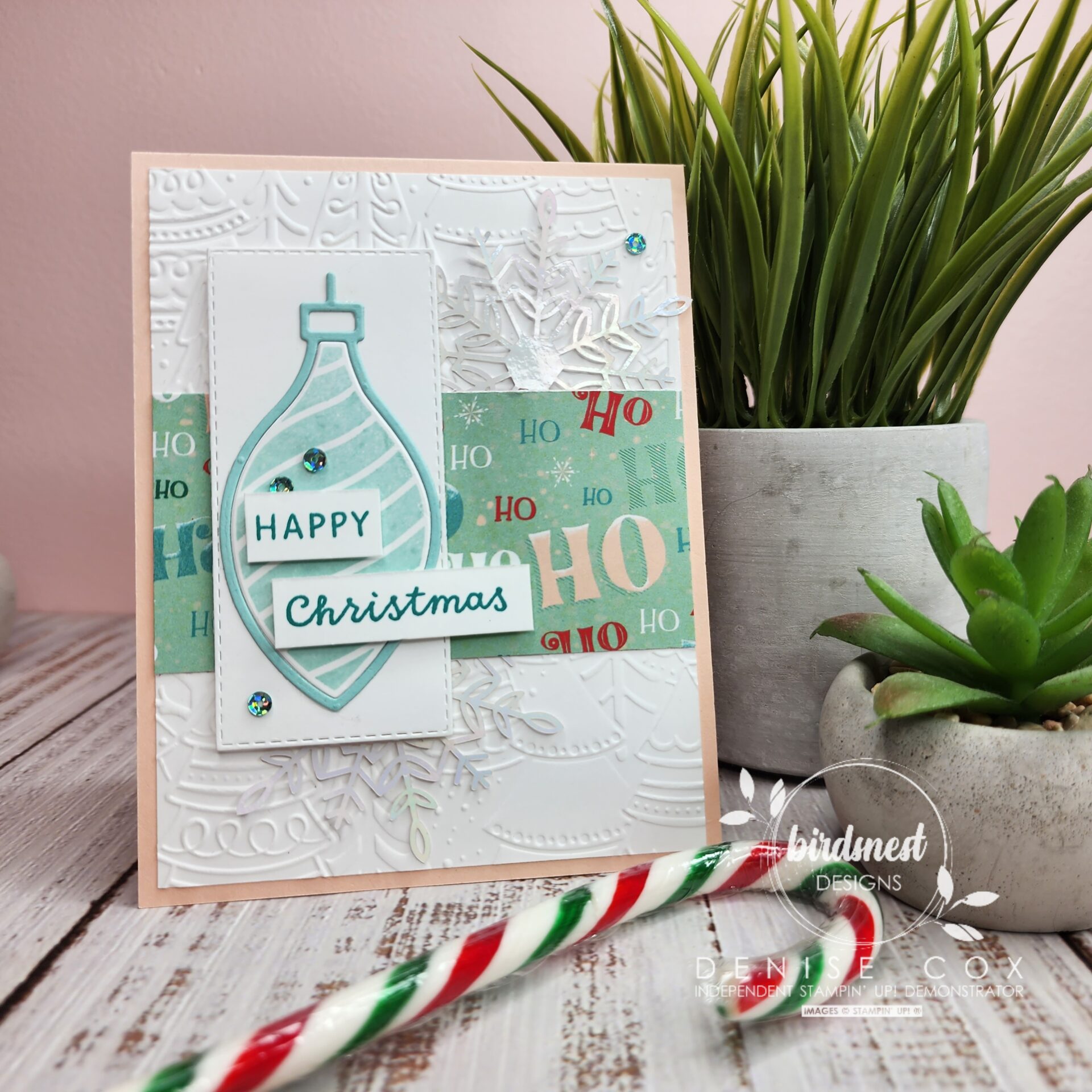 Christmas card made with Stampin' Up! Spruced Up bundle using non-traditional soft pastel colours