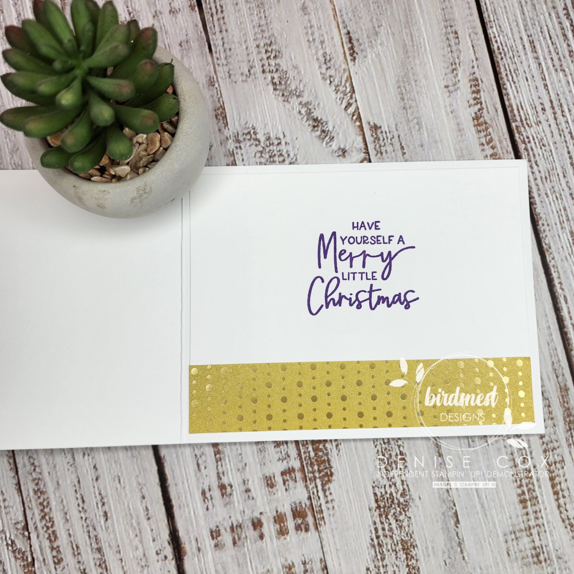 Retro vibe Christmas card made in purple and gold unsing Stampin' Up! Spruced Up bundle and Festive Foils Specialty Paper