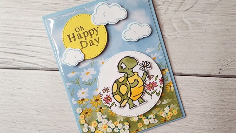 Close up photo of the front of the Stampin' Up! Playing In The Rain Shaker Card