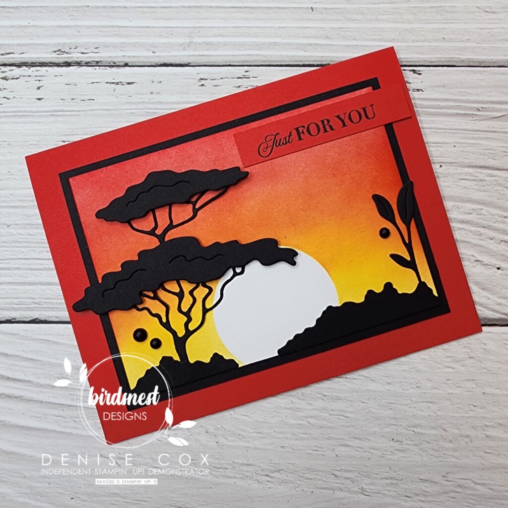 Photo of the Stampin' Up! Rhino Ready card with the sunset background