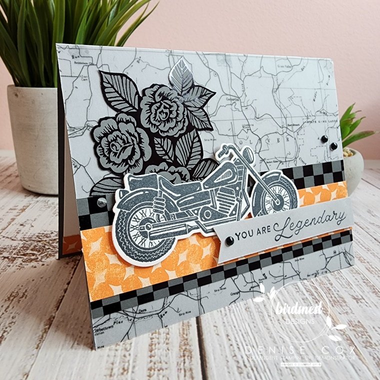 Side view photo of the Stampin' Up! Legendary Ride handmade card