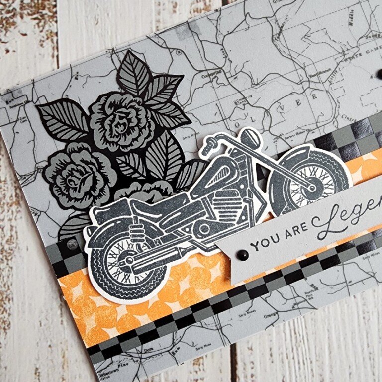 Close up photo of the motorbike on the card front