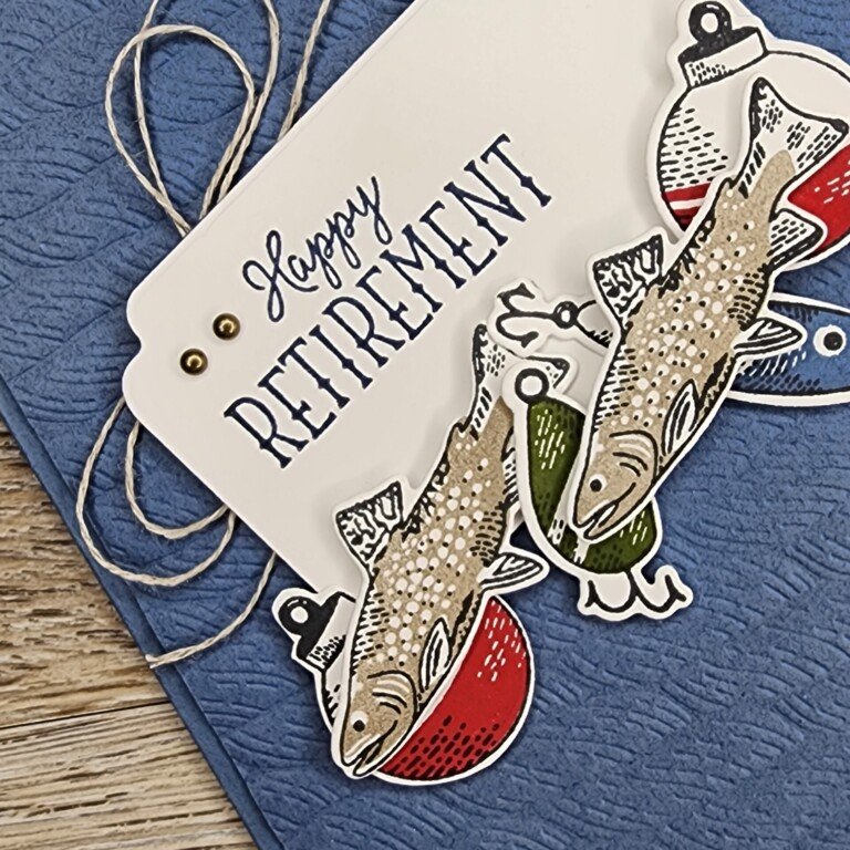 Close up photo of the front of the Gone Fishing Retirement card