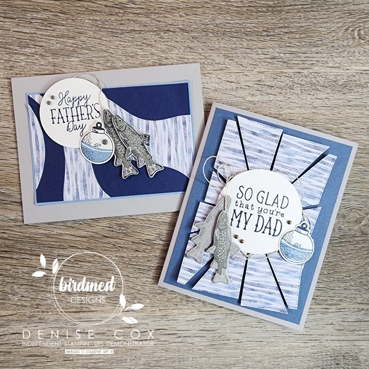 Photo showing two similar cards that were both made with the Stampin' Up! Let's Go Fishing Suite