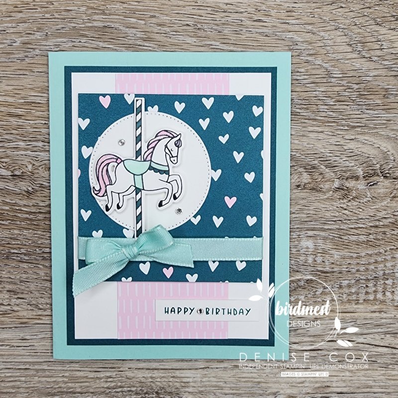 Photo of the front of the Stampin' Up! Carousel Horses birthday card 