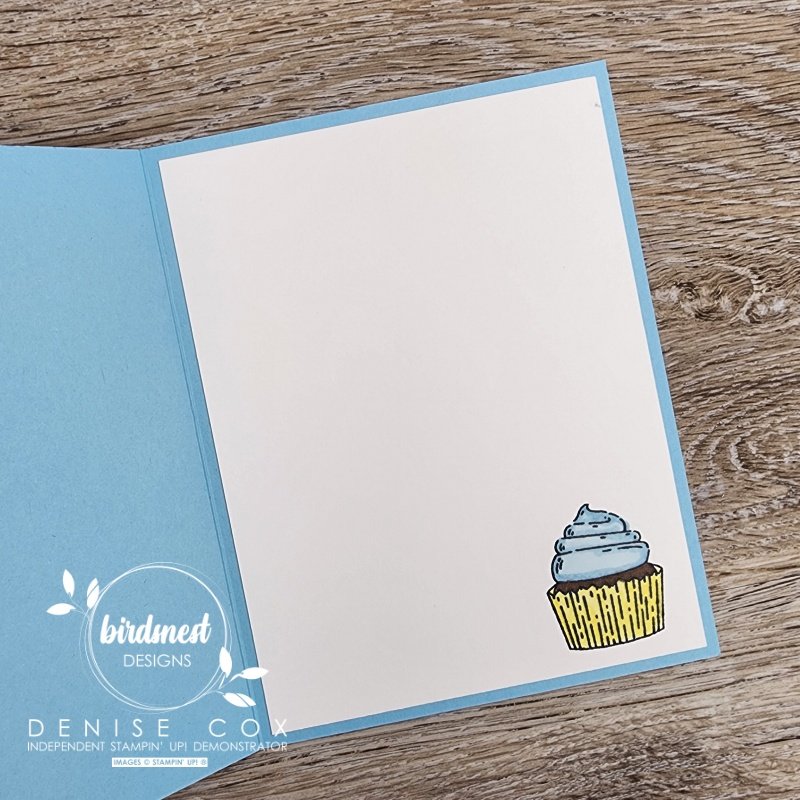 Photo of the inside of the Supremely Awesome birthday card showing the stamped cupcake in the corner