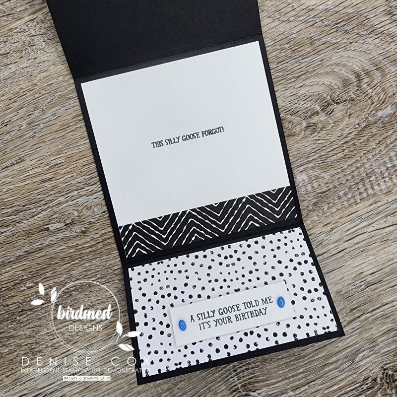 Photo of the inside of the Stampin' Up! Silly Goose fun fold card