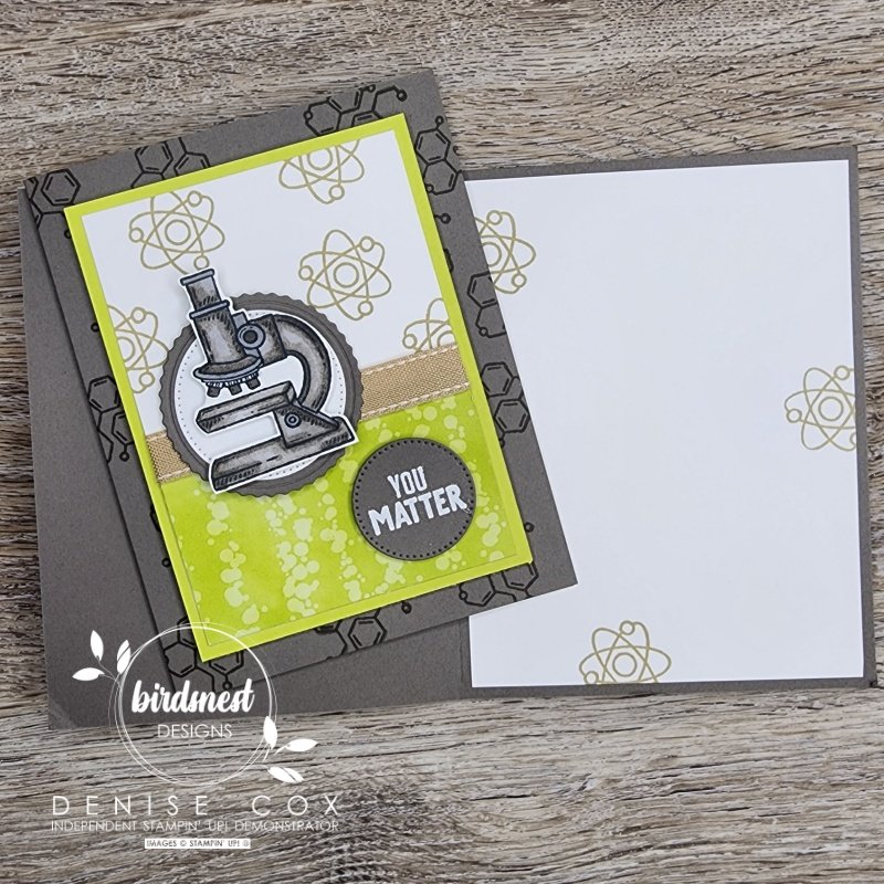 Photo of two Stampin' Up! It's A Science greeting cards that shows both the inside and the front of the card