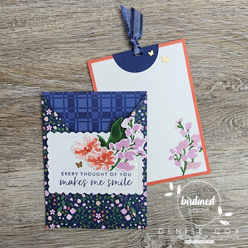 Photo showing the Textured Floral Pocket card laying on a table with the insert pulled out