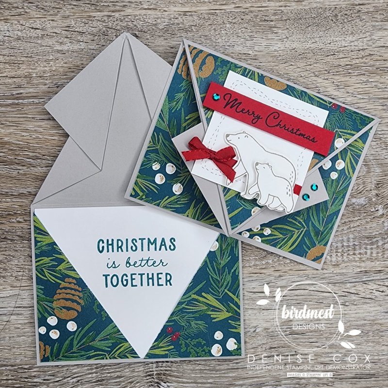 Photo showing the front and the inside of the Stampin' Up! Beary Cute arrow fold card