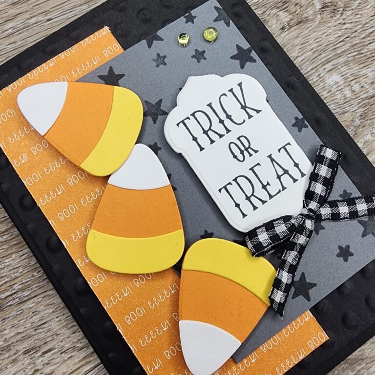 Close up photo showing the front of the Stampin' Up! Tricks & Treats pop out card