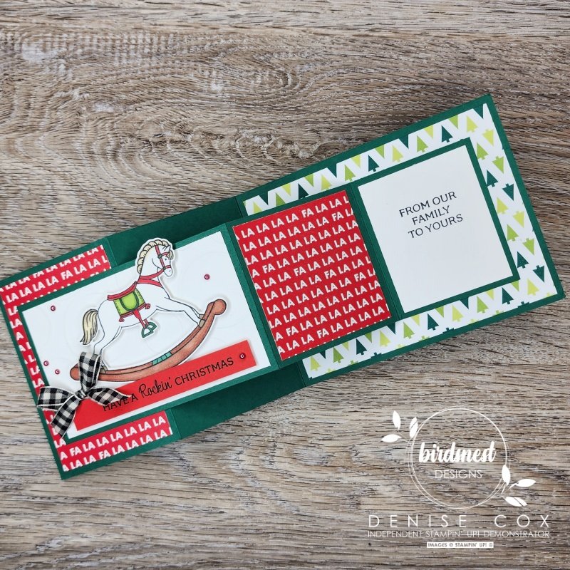 Photo showing the Stampin' Up'! Rocking Horse Double Z-Fold card opened up