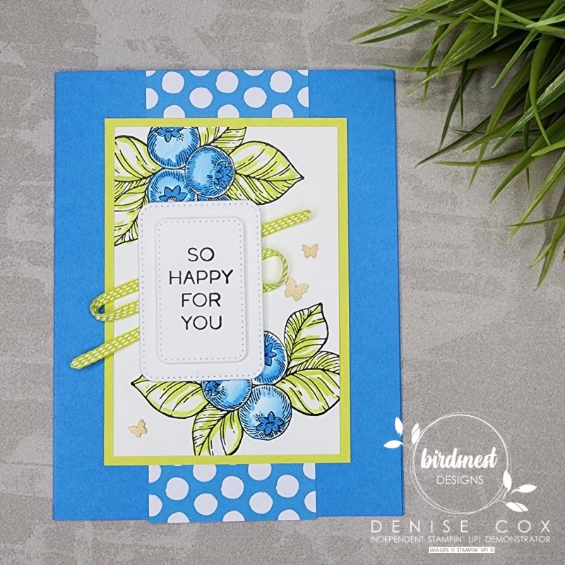Close up photo of the front of the Blueberry Bunches greeting card