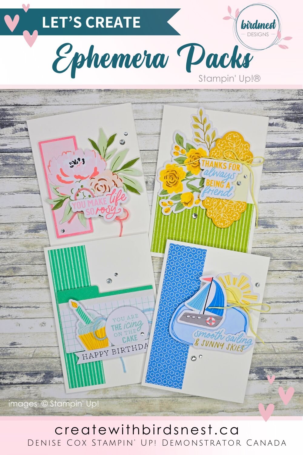 Fun Note Cards with Ephemera Packs via @denise34