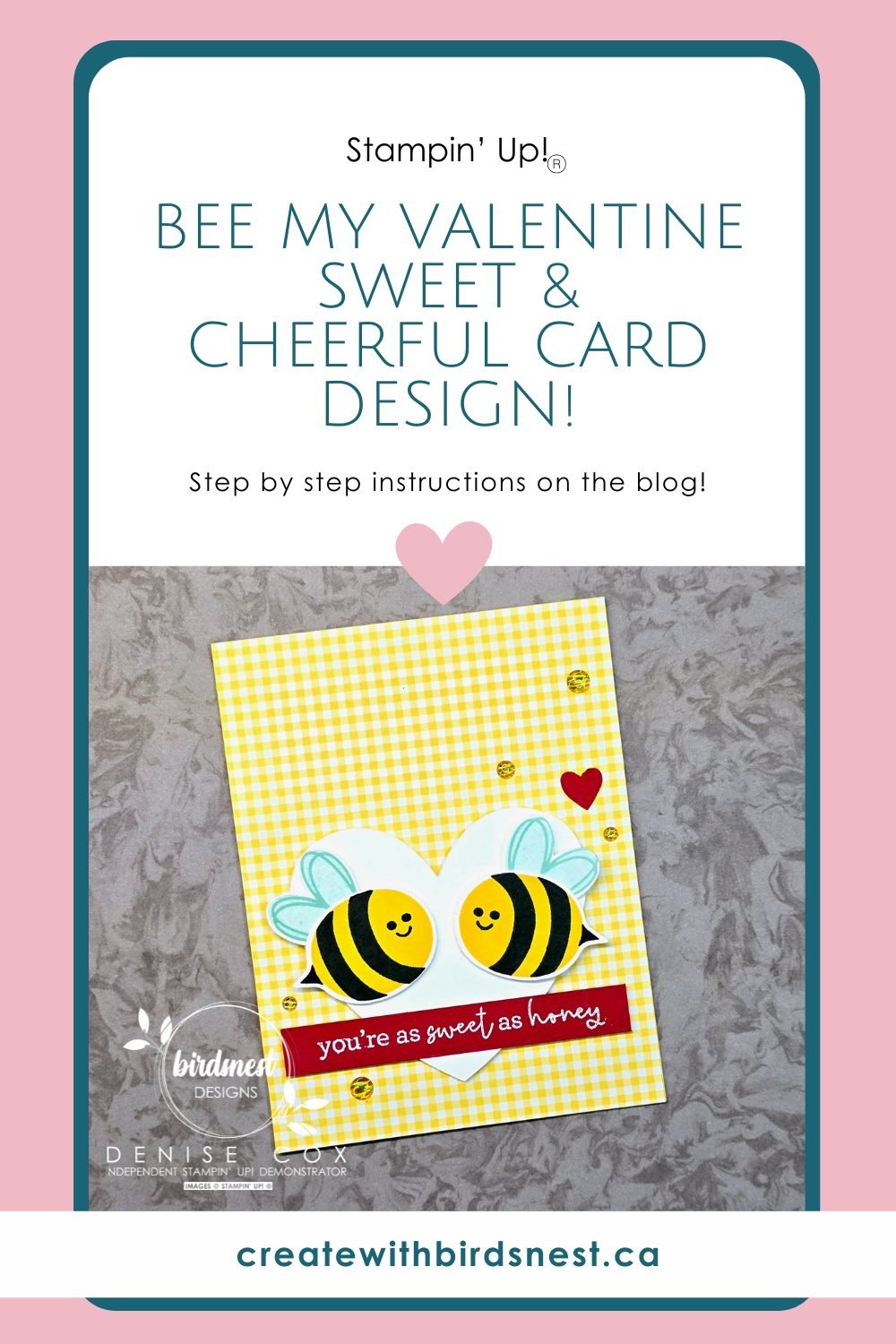 This adorable Bee My Valentine card is perfect for sharing love and smiles! Created with Stampin' Up! products, it features cheerful yellow gingham, cute bumblebee accents, and the heartfelt sentiment 'You're as sweet as honey.' Designed for the Festive Friday Challenge #175, this handmade card is sure to brighten anyone’s day! via @denise34