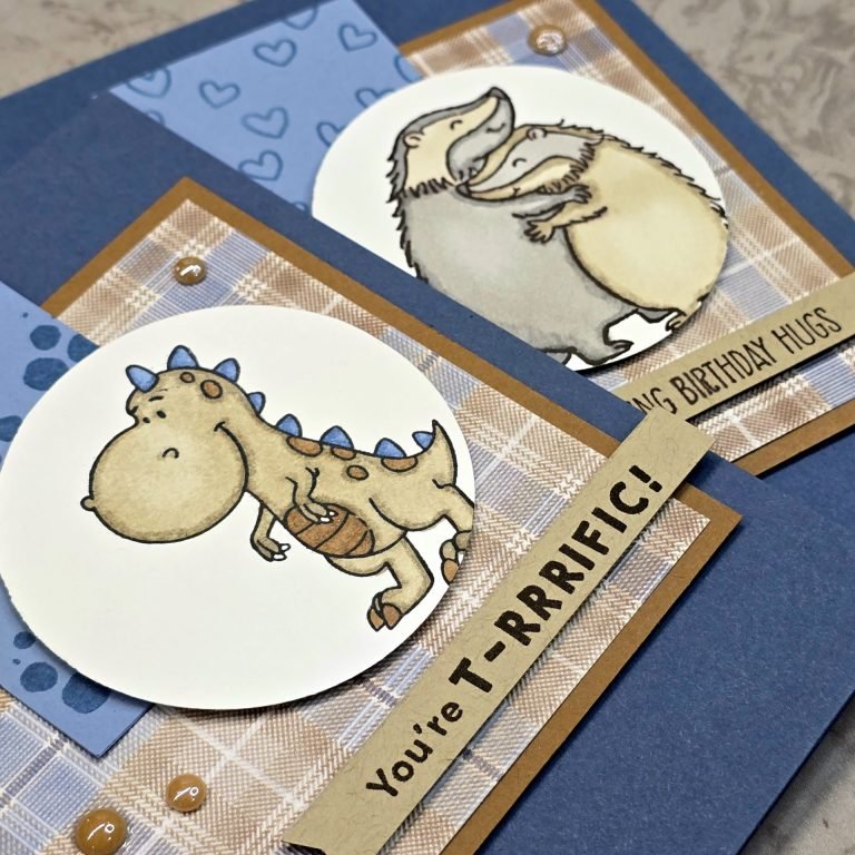 One Card Two Ways: Darling Dinos and Hearts & Hugs
