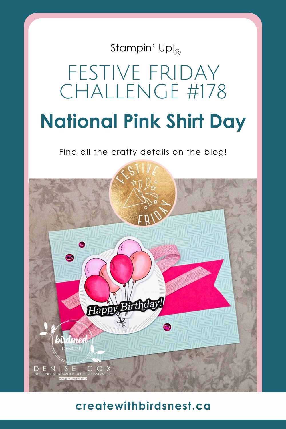 Festive Friday Challenge #178: National Pink Shirt Day with Stampin’ Up! Ephemera via @denise34