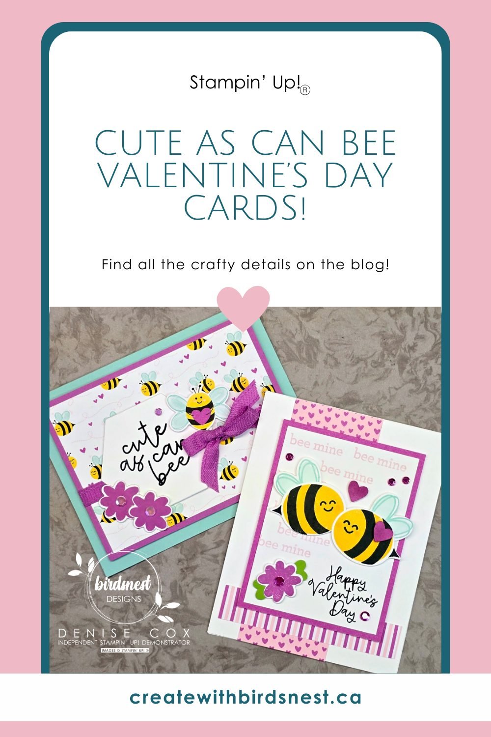 Two Cute As Can Bee Valentine’s Day Cards via @denise34
