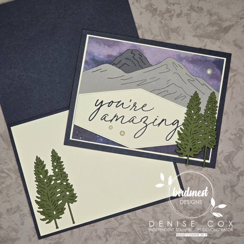 Handmade mountain scene card using Stampin' Up! Scenic Adventure bundle - Birdsnest Designs
