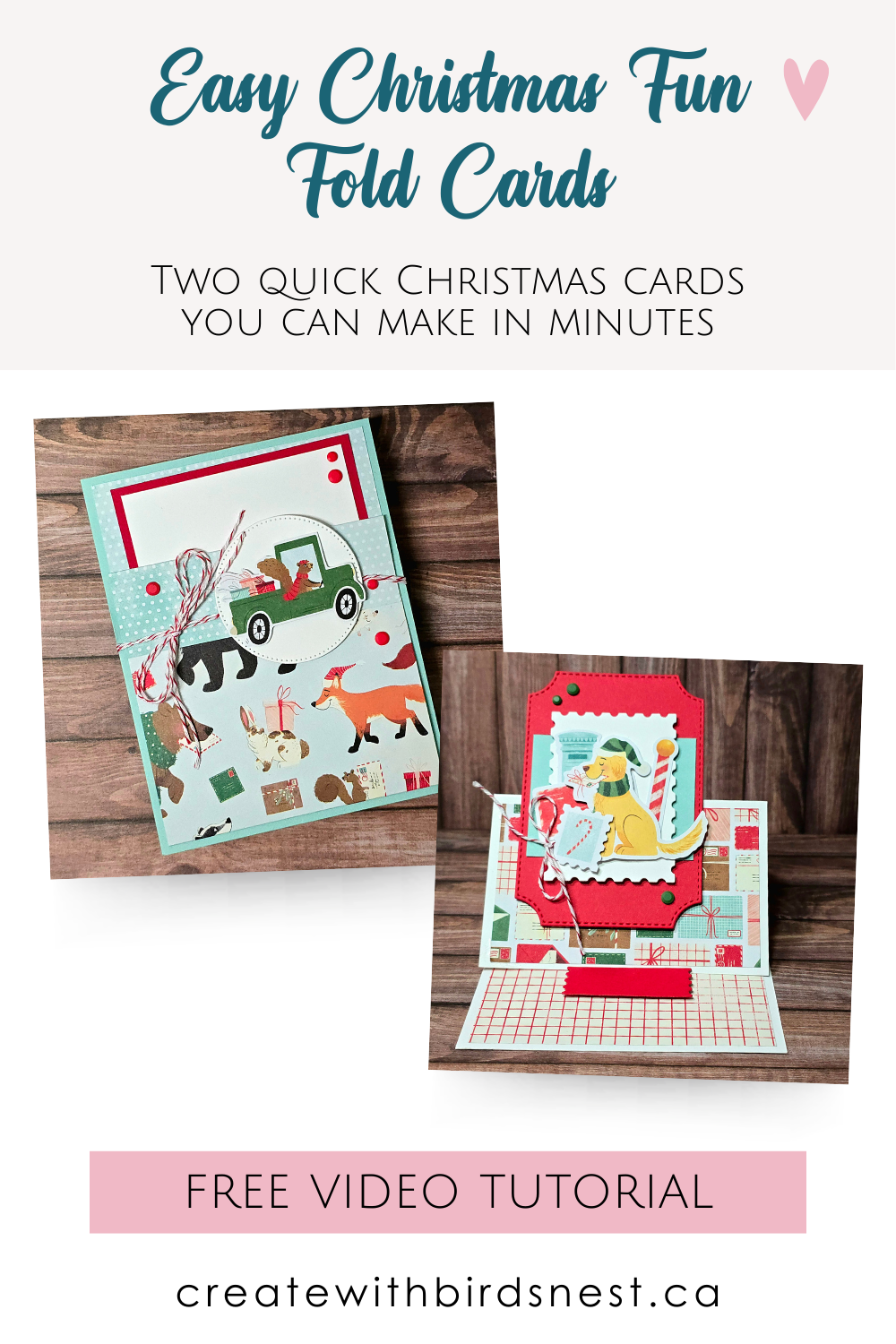 Looking for easy Christmas fun fold cards you can make at the last minute? These two quick handmade Christmas cards come together in minutes and are perfect for using patterned paper you already love. Simple, festive, and beginner-friendly. via @denise34