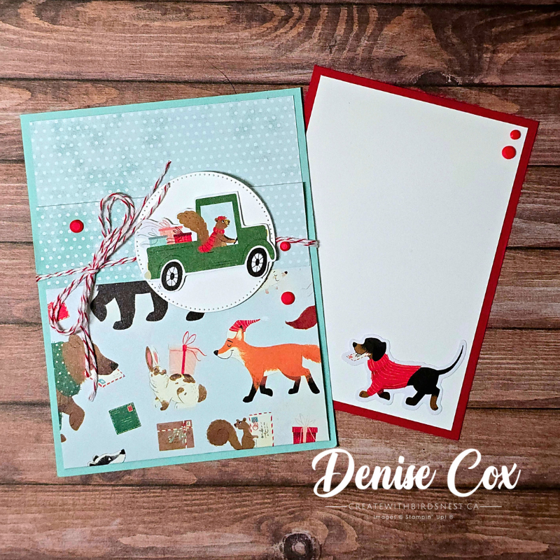 Handmade Christmas pocket card interior with gift card pocket and coordinating insert