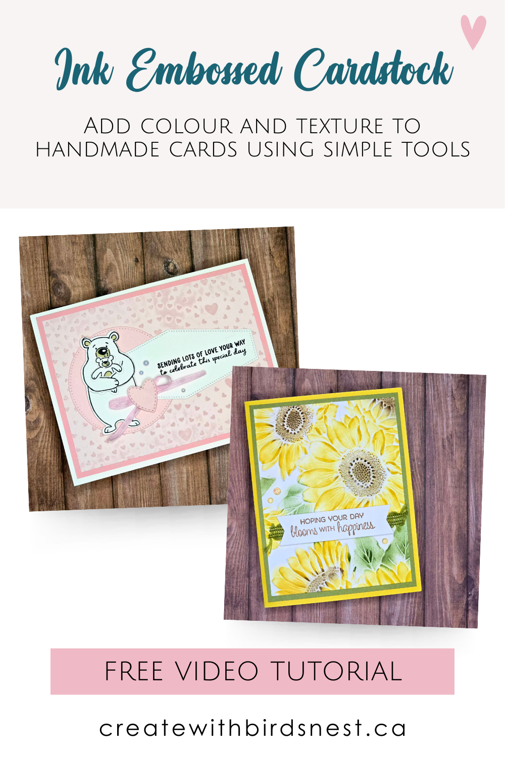 Learn how to ink embossed cardstock two ways to add depth and texture to handmade cards using simple tools. Includes a free video tutorial. via @denise34