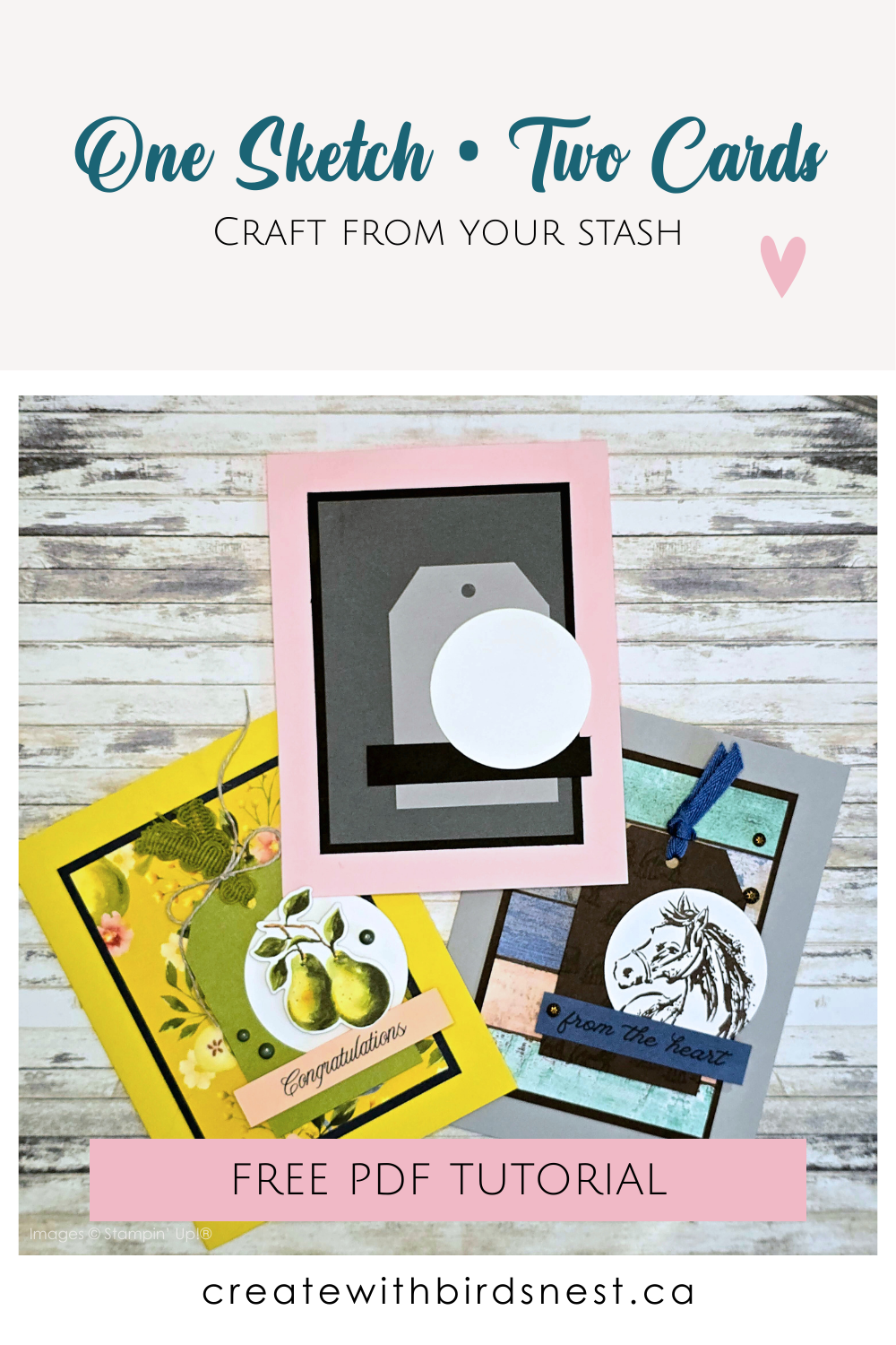Use one simple card sketch to create two different handmade cards using supplies from your stash. Includes a free PDF sketch tutorial and replay for easy, stress-free cardmaking inspiration. via @denise34