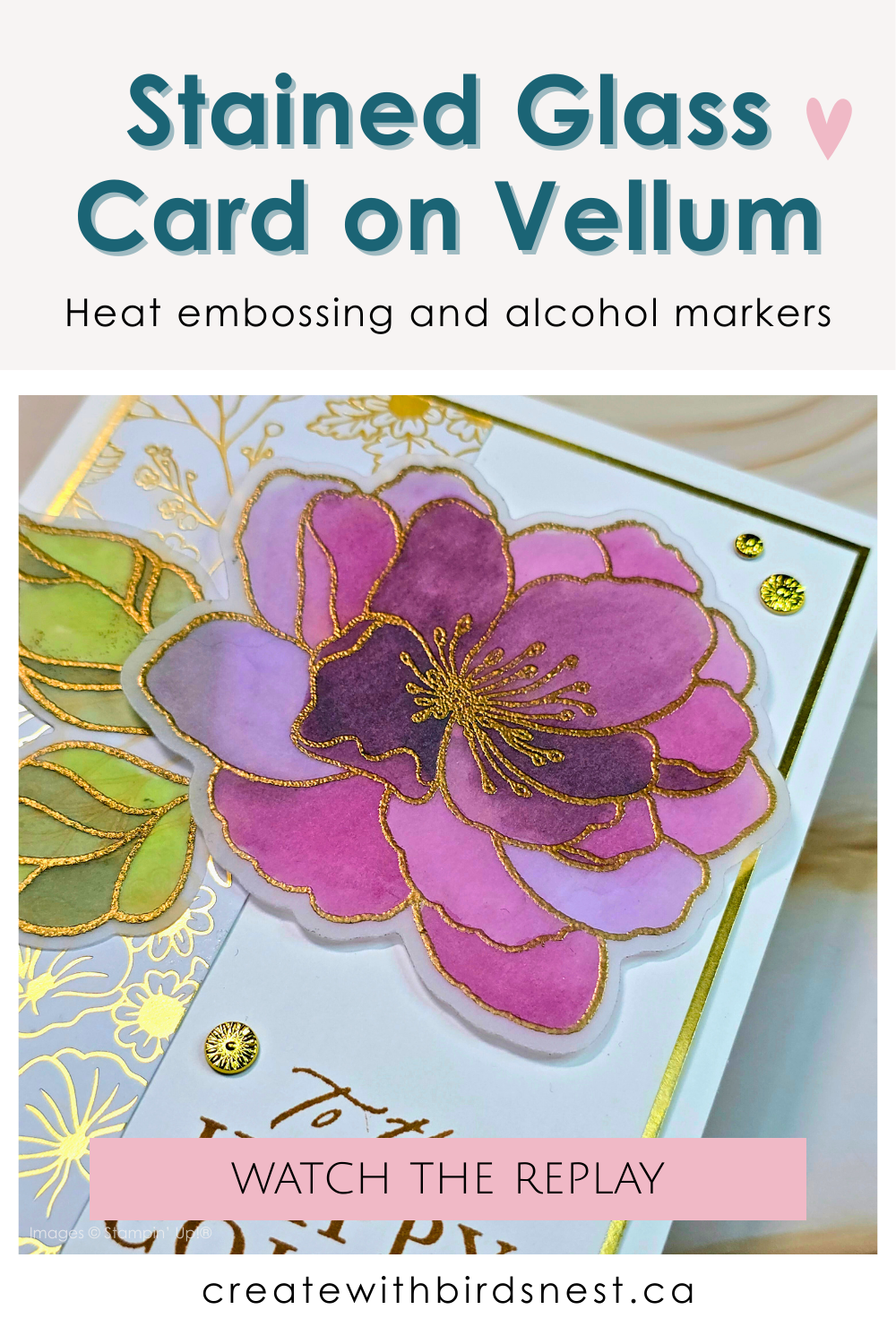 Create a stained glass card on vellum using heat embossing and alcohol markers. This cardmaking idea looks detailed but is easy to recreate using supplies you may already have on hand. Watch the replay to see how the stained glass look comes together and explore a few simple variations using different images. via @denise34