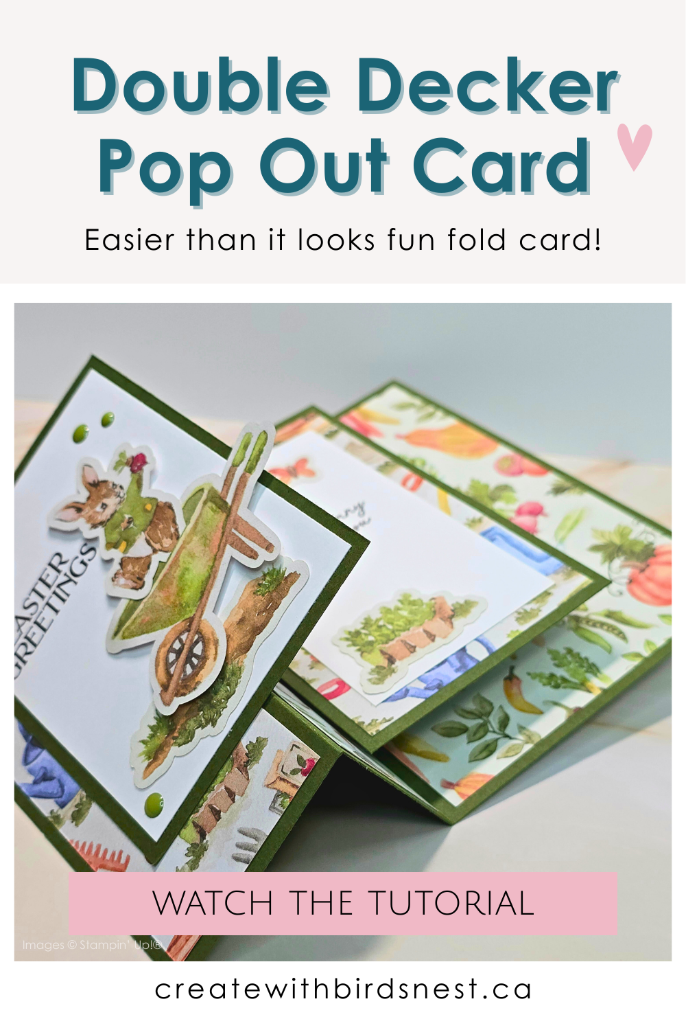 This Double Decker Pop Out card is a fun fold that looks impressive but is easier than it looks. Made using retired Stampin&rsquo; Up! Storybook Moments DSP, this design works with any patterned paper from your stash. Click through to watch the full tutorial and see another version made with the new Easter Joy DSP. via @denise34