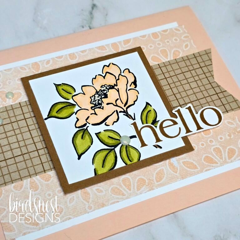 Handmade floral hello card inspired by a simple card sketch